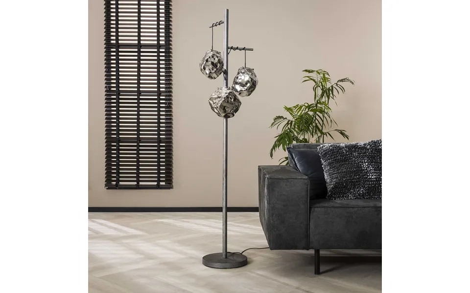 Gulvlampe I Antik Sølv Og Glas