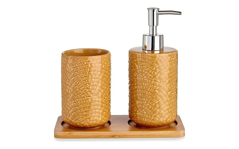 Badeværelsessæt Berilo - Camel, Bambus & Stentøj, 9 × 18,5 × 20 Cm