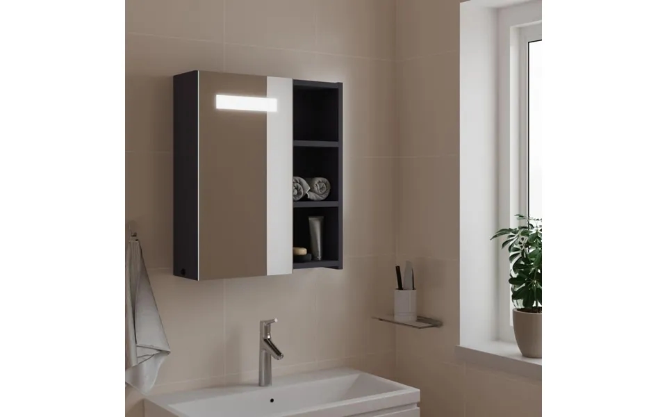 Badeværelsesskab Med Spejl Og Led-lys 45x13x52 Grå