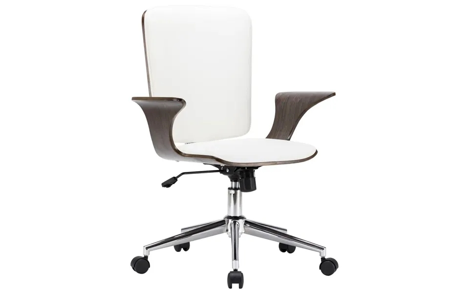 Drejelig Kontorstol Kunstlæder Og Bøjet Træ Hvid