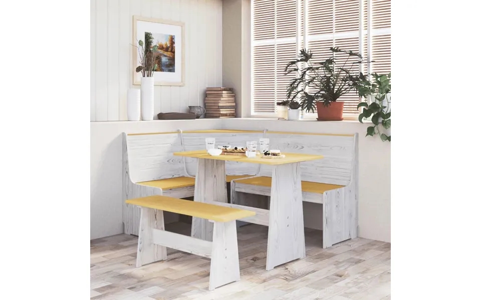 Hjørnebænk Reine 151 Cm Massivt Fyrretræ Gyldenbrun Og Hvid