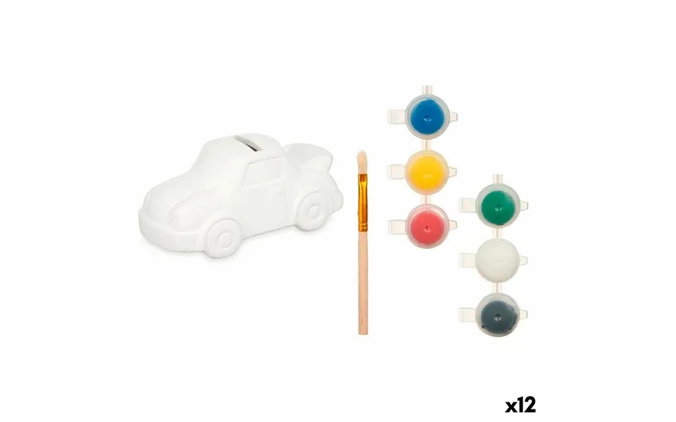 Kreativt Mal-selv Pengeboks Sæt - Bil, Hvid 12 Stk