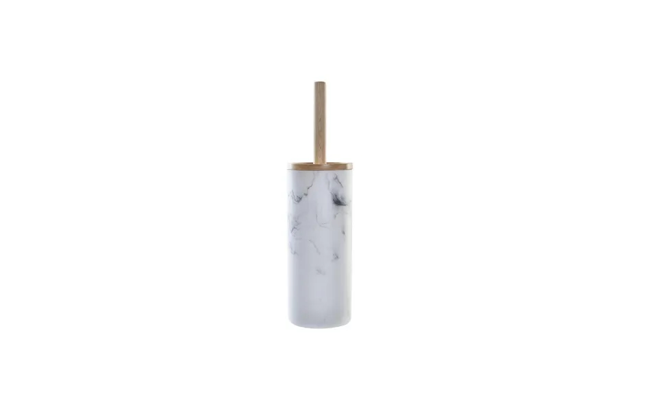 Toiletbørste - Hvid Marmorlook & Naturtræ, Harpiks Metal Naturgummi, Scandi, 10,3 × 10,3 × 38 Cm