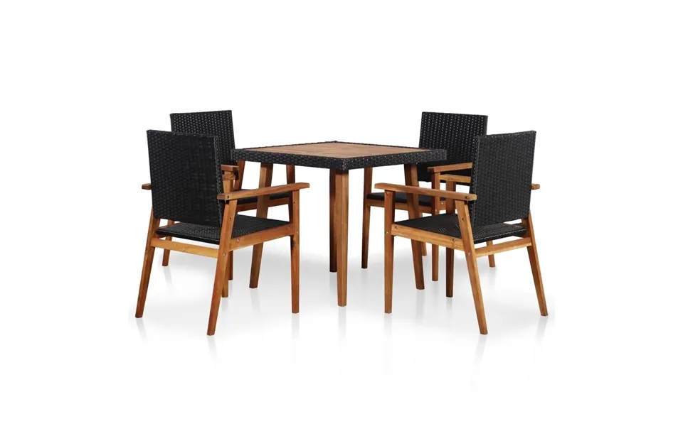 Udendørs Spisebordssæt 5 Dele Polyrattan Sort Og Brun