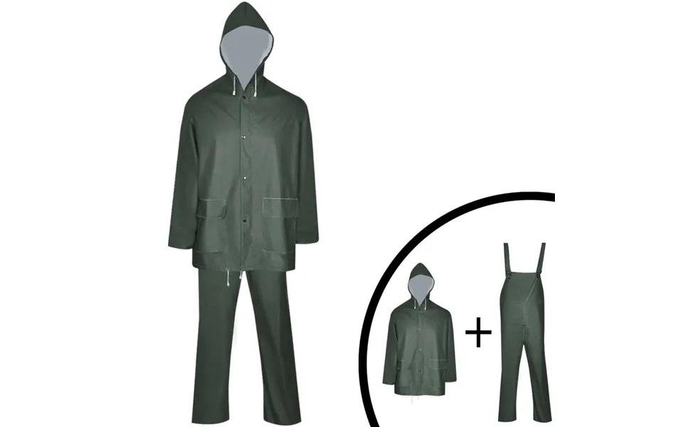 Vandtæt Heavy-duty 2-delt Regnsæt Med Hætte Grøn M