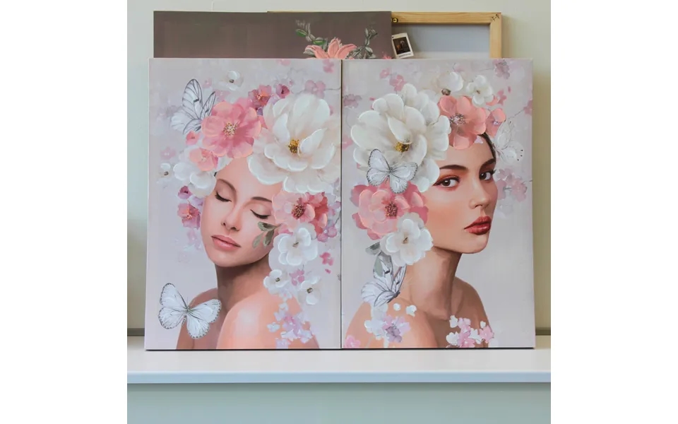 Flower Beautys, Blomsterpiger, Lærredstryk, Canvas, Træramme - 40x60 Cm