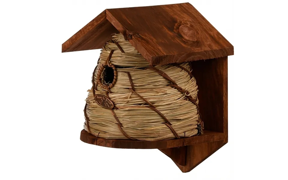 Fuglehus I Fyrretræ Og Rør - L19.2xd19.2xh26.3 Cm