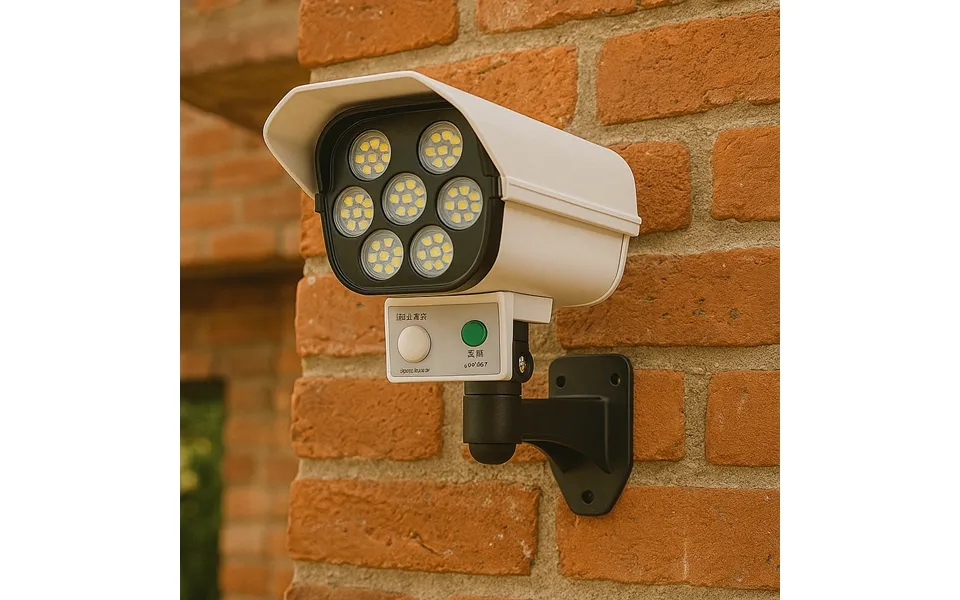 Solcelledrevet Dummy Kamera Med Bevægelsessensor & 77 Led-lys Udendørs Vejrbestandig Lampe