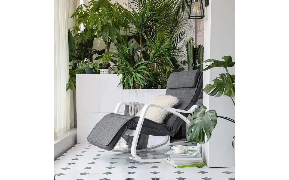 Gyngestol I Birketræ Med Justerbar Fodstøtte - Mørkegrå Stof