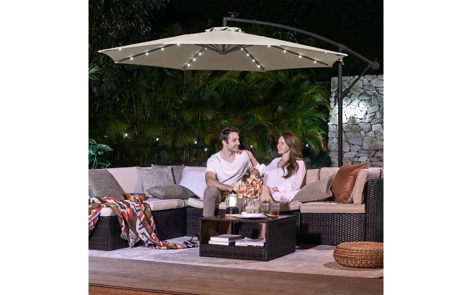 Parasol Ø 3 Meter - Hængeparasol Ø 300 Cm Med Led-lys