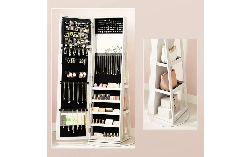 Smykkeskab, Drejeligt Skab Med Spejl, Spejlskab Til Smykker - Smykkeopbevaring