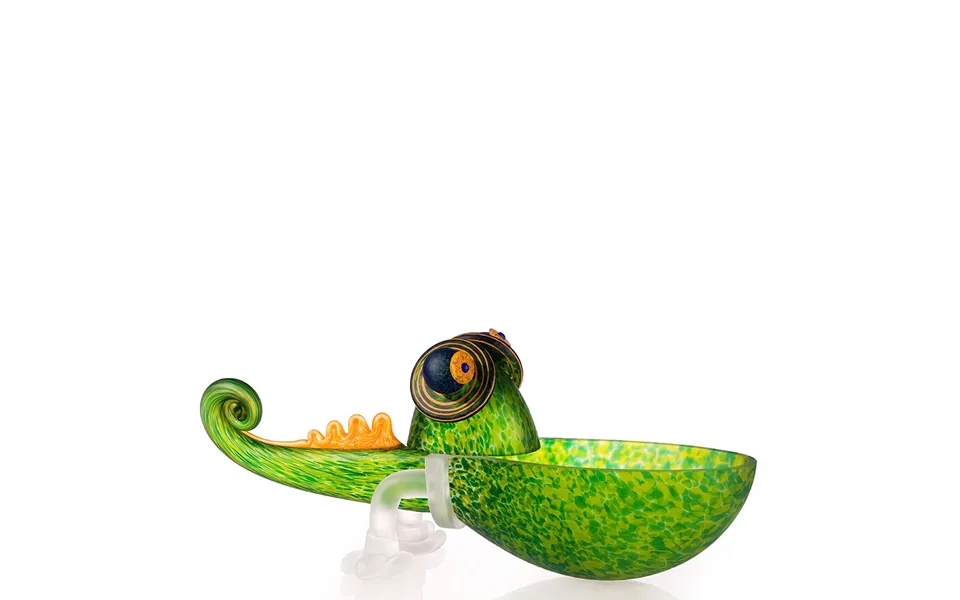 Glaskunst Stor Chameleon Bordskål I Grøn. Glasskål Kunsthåndværk I Særklasse 28 X 52 X 16 Cm Borowski