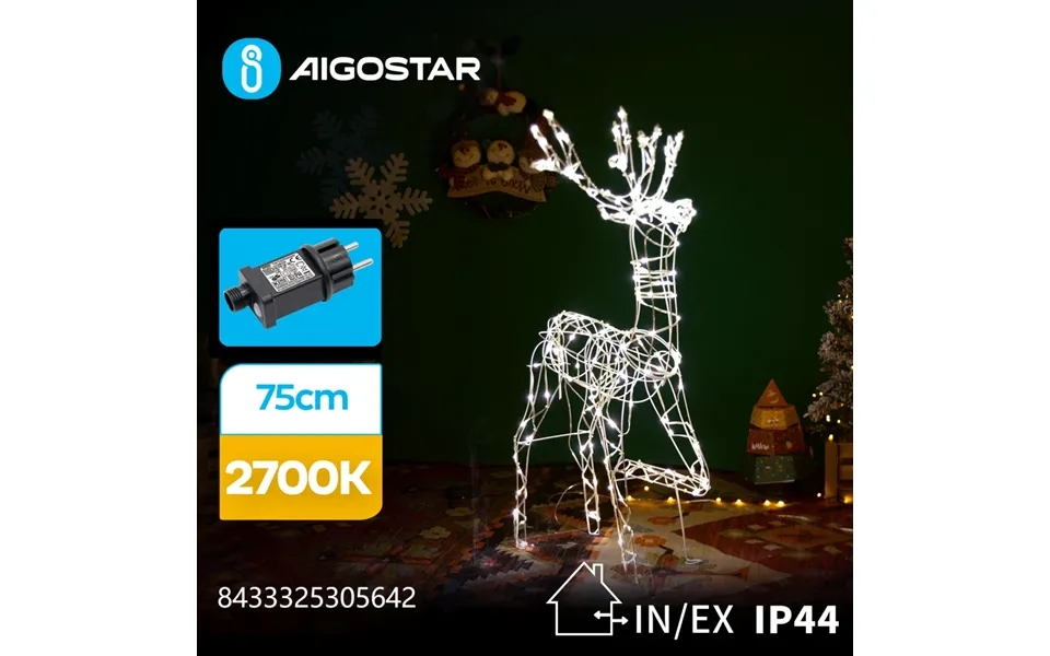 75cm Jul Rensdyr Juledekoration - Varm Hvid, 8 Lysspil, Ip44