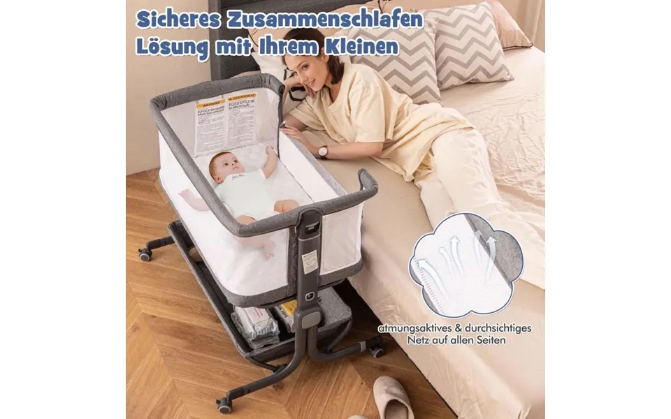 3 I 1 Sideseng Rejseseng Baby Med Madras Babyseng 6 Rum Højdejusterbar Med Opbevaringskurv Mørkegrå