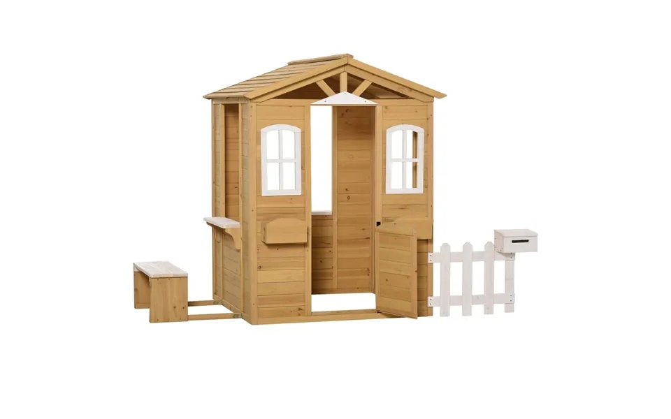 Børnelegehus I Træ Udendørs Legehus Med Dør - Vindue Og Plantepostkassebænk Til Børn 3-6 År
