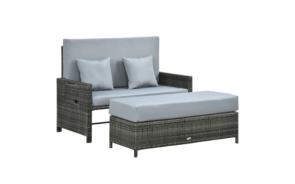 Grå 2-personers Loungesofa I Polyrattan Med Pude