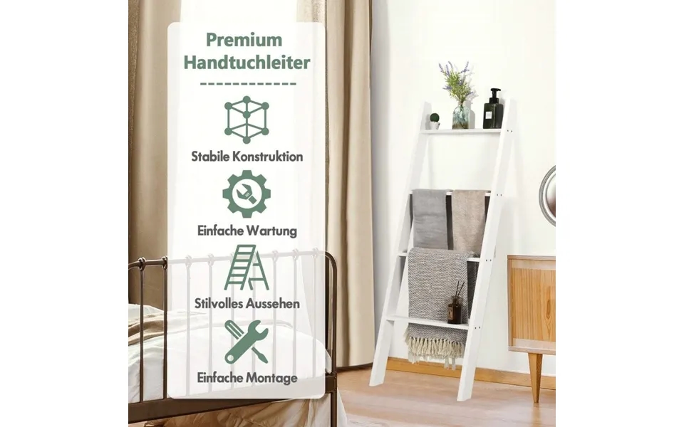 Håndklædeholder 4-lags Loftstige I Træ 50 X 7,5 X 137 Cm Hvid