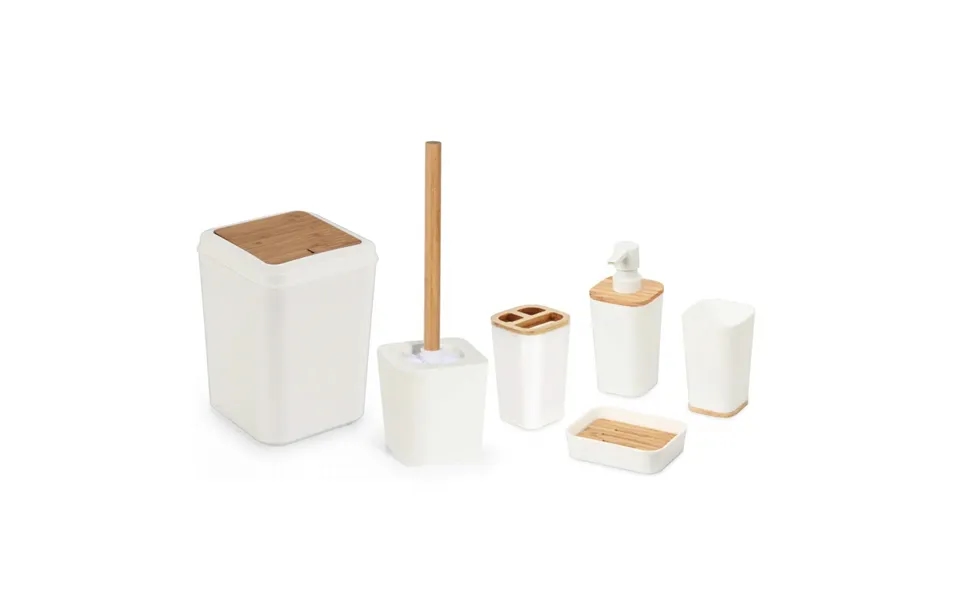 Herzberg Hg-04463 6 Stykker Bambus Badeværelsessæt - Mat Creme