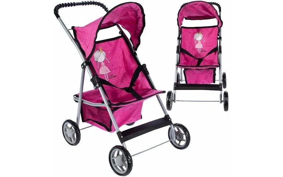 Pink Dukkevogn Med Kaleche Og Sikkerhedsseler