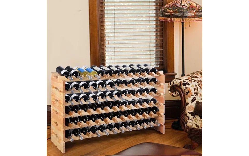 Vinreol I Træ Til 72 Flasker - Stabelbar Vinstativ