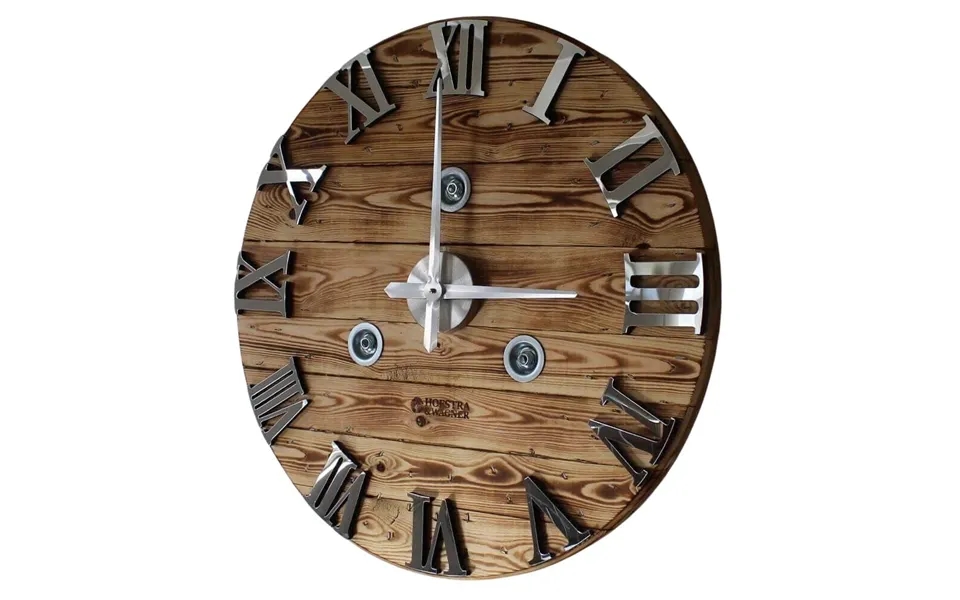 Brændt Vægur M. Sølv Viser Tal Ø70 Cm