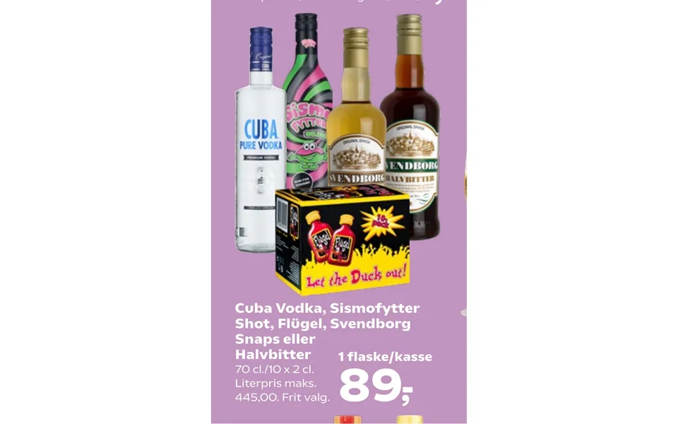 Cuba Vodka, Sismofytter Shot, Flügel, Svendborg Snaps Eller Halvbitter