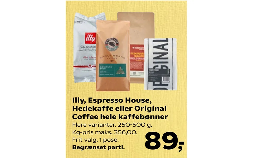 Illy, Espresso House, Hedekaffe Eller Original Coffee Hele Kaffebønner
