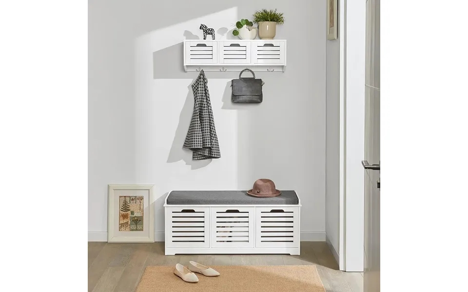 Bænk Til Entréen Med 3 Kasser - Hvid Og Grå