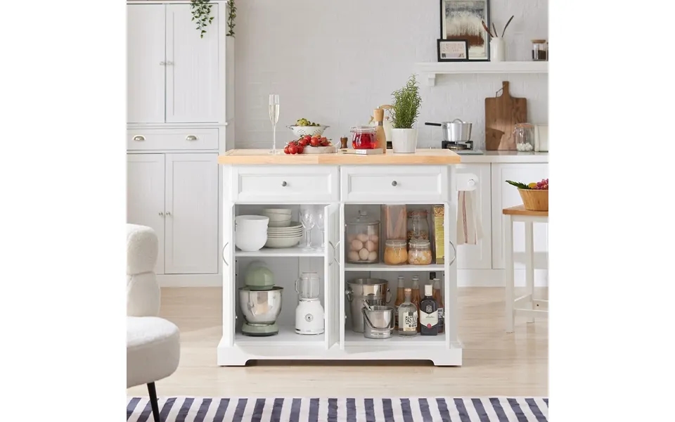 Køkkenø I Bondestil Med Ekstra Udfoldelig Træbordplade - 115 X 46 X 92 Cm