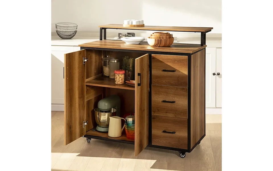 Køkkenø Skænk Med Skab Og 3 Skuffer - 113 X 69 X 106 Cm