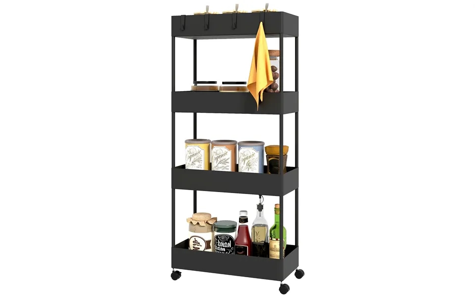 Køkkenvogn Med 4 Hylder - 4 Fleksible Kroge