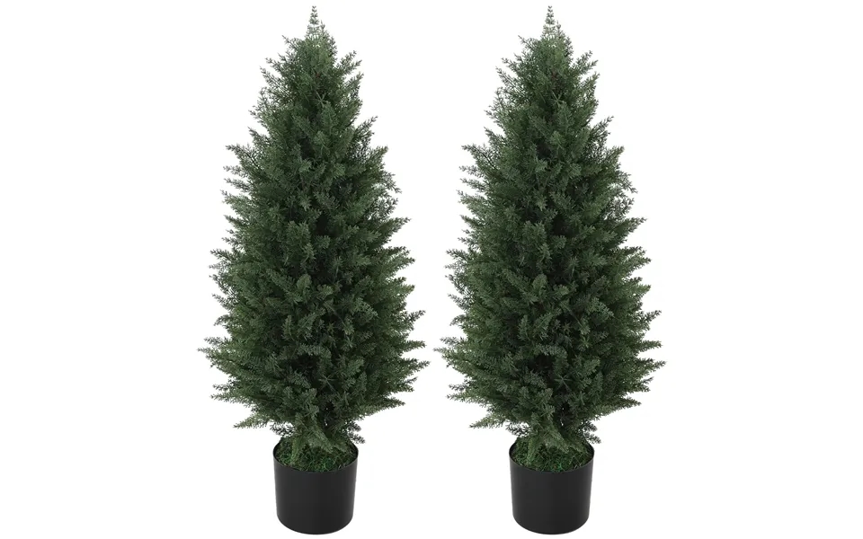 Sæt Med 2 Kunstige Cypresser Med 831 Blade - Med Cementpotte