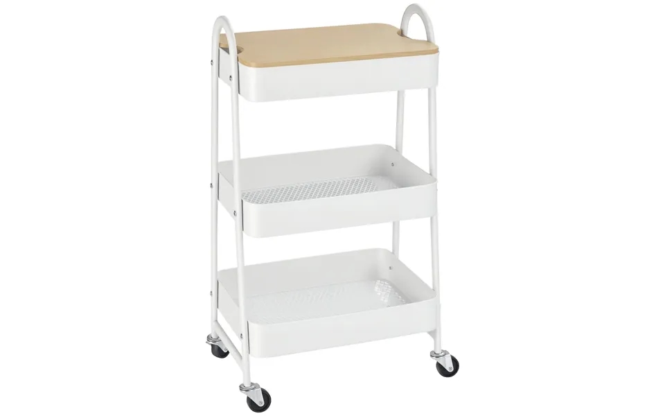 Serveringsvogn Med 3 Niveauer Køkkenvogn Med Hjul Køkkenhylde Med Kurv Og Låg Rullevogn Universalvogn Til Køkken Kontor