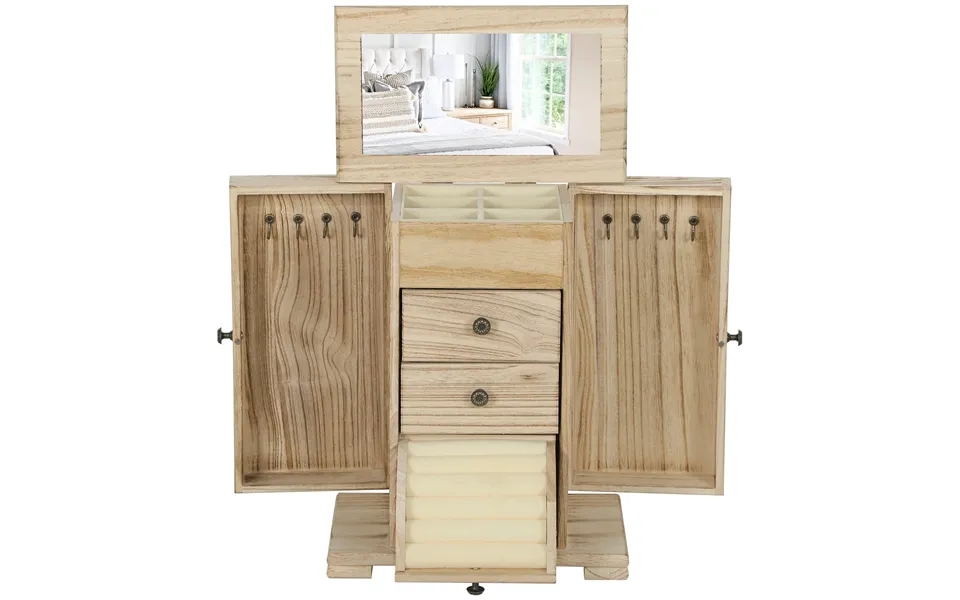 Smykkeskrin - 4-lags Smykkeskrin Med Integreret Spejl