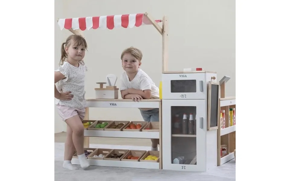 Viga - Komplet Købmand I Træ Med Kasseapparat Og Tilbehør