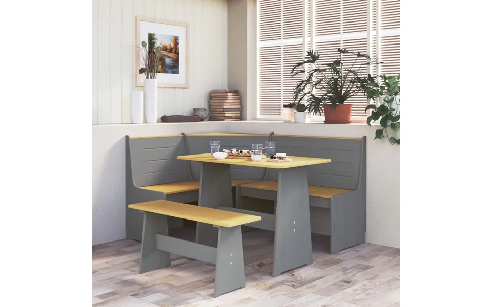 Hjørnebænk Reine 151 Cm Massivt Fyrretræ Gyldenbrun Og Grå