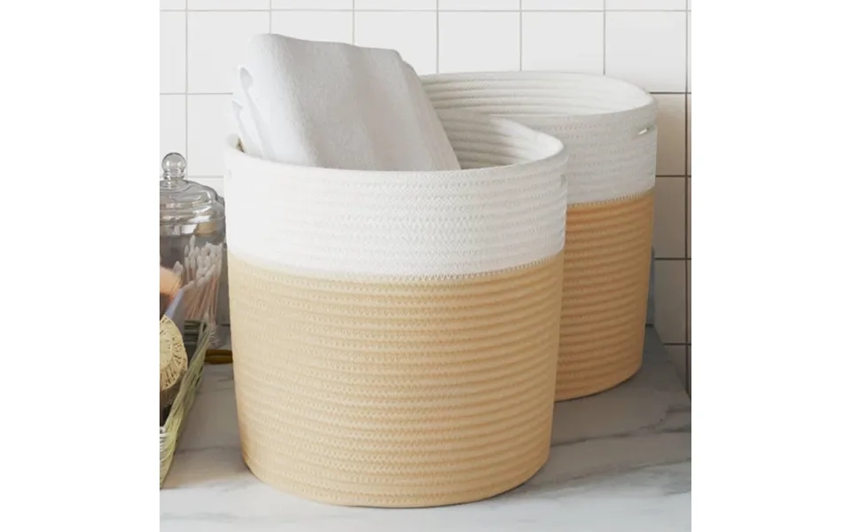 Opbevaringskurve 2 Stk. Ø28x28 Cm Bomuld Beige Og Hvid