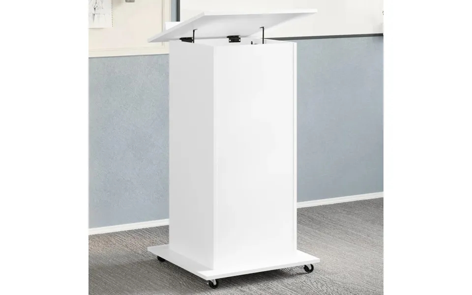 Talerstol Med Hjul Og Skuffe 55x55x107 Cm Konstrueret Træ Hvid