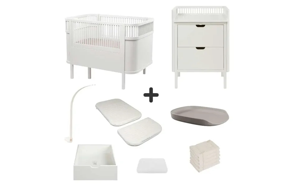 Sebra Sengen Og Puslebordet M. Tilbehør - Classic White