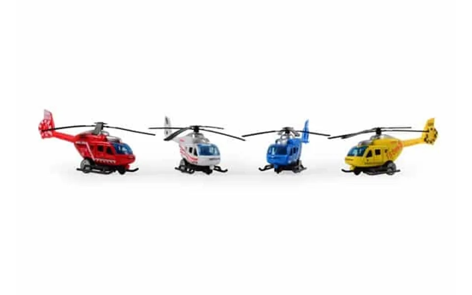 Magni Helikopter Med Pull Back - Rød, Hvid, Blå & Gul