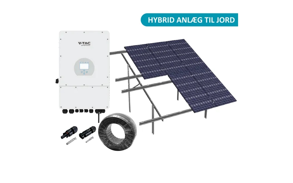 10kw Komplet 3-faset Hybrid Solcelleanlæg - Jordbaseret Anlæg, Deye Hybrid Inverter, Alu Celler