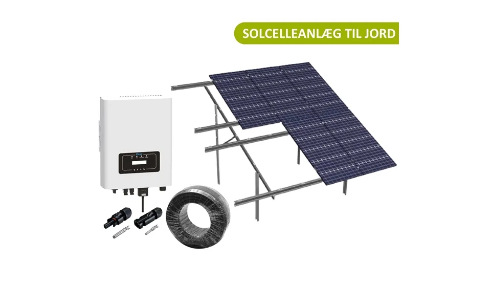 8kw Komplet 3-faset Solcelleanlæg - Jordbaseret Anlæg, Deye Inverter, Alu Celler