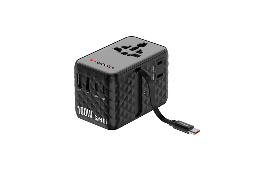 Verbatim Charge 'n' Travel 100w Travel Adapter W Cable Bla