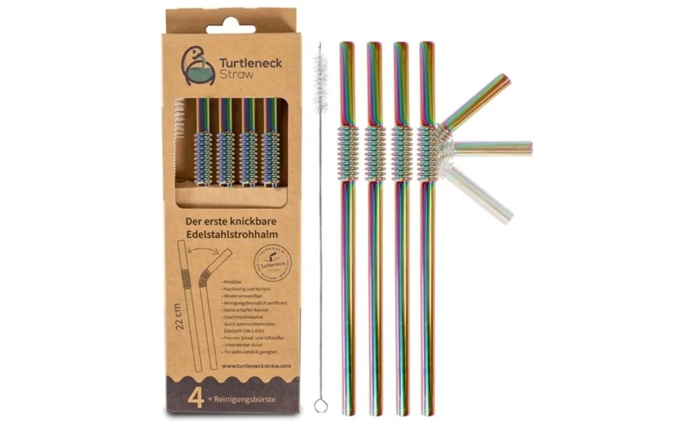 Bøjelige Sugerør Af Metal - Regnbue 4-pak