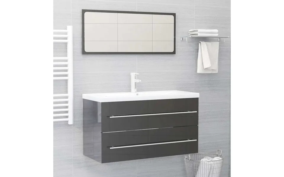 Vidaxl Badeværelsesmøbelsæt 2 Dele Spånplade Grå Højglans