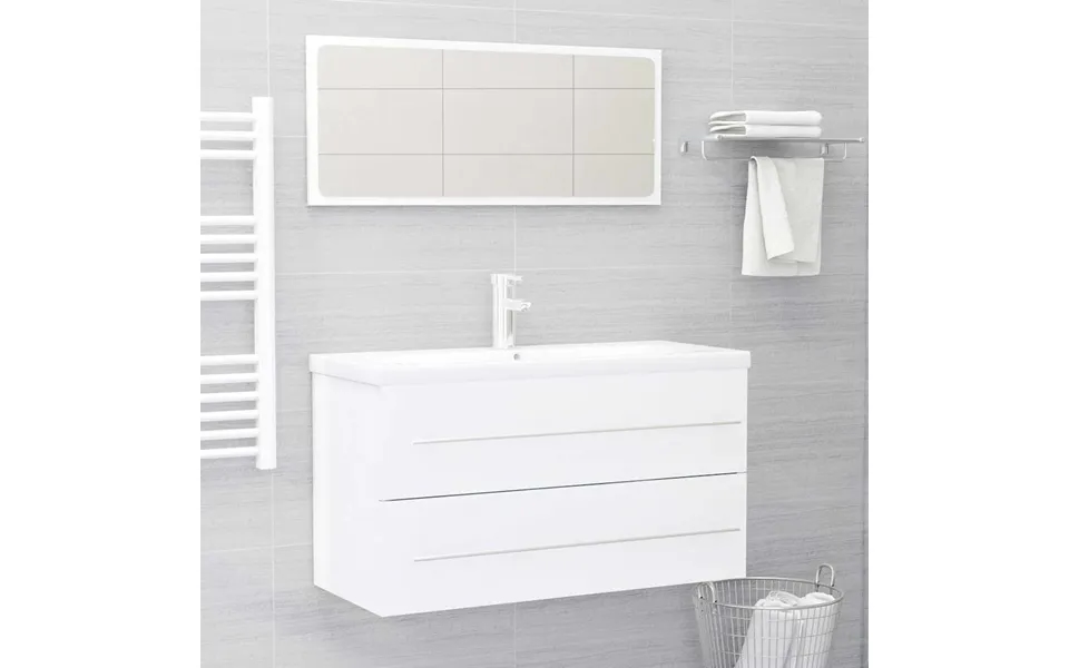 Vidaxl Badeværelsesmøbelsæt 2 Dele Spånplade Hvid Højglans