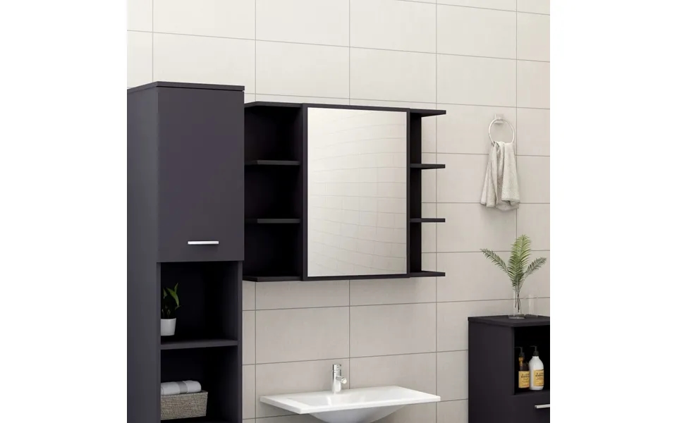 Vidaxl Badeværelsesskab Med Spejl 80x20,5x64 Cm Konstrueret Træ Grå