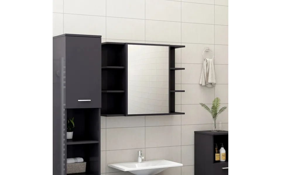 Vidaxl Badeværelsesskab Med Spejl 80x20,5x64 Cm Konstrueret Træ Grå