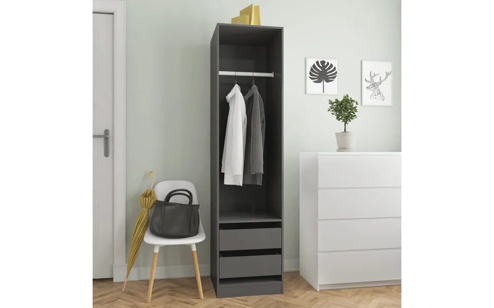 Vidaxl Klædeskab Med Skuffer 50x50x200cm Konstrueret Træ Grå Højglans