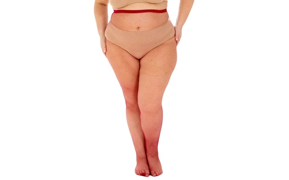 Fishnet Pomegranate Red - Curvy Super Stretch Strømpebukser
